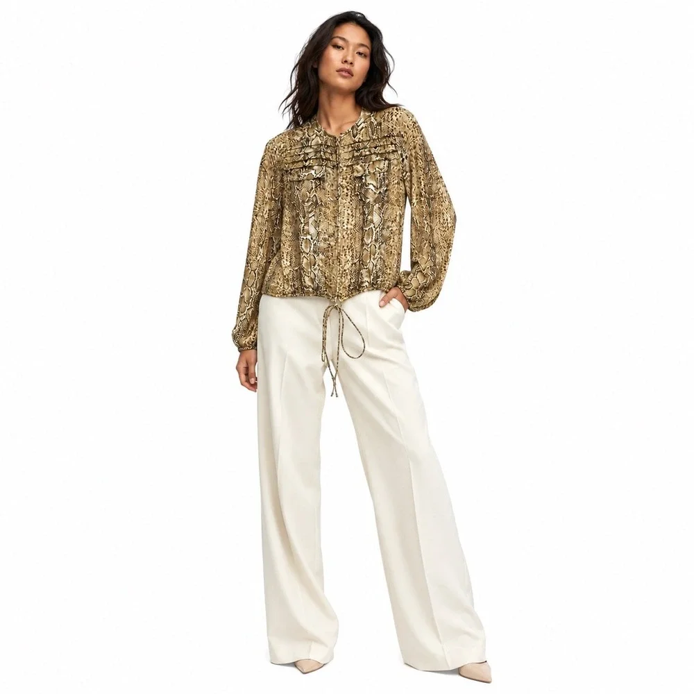 Tory Burch Women 4 100% Silk Python Zip Blouse Drawstring Statement Mob‎ Wife